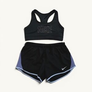 Nike bundle Womens Dri-FIT Set Black Blue Glitter Sports Bra Running Shorts M